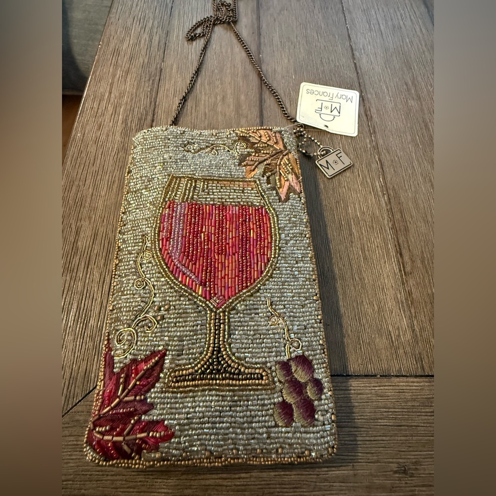 Mary Frances Beaded Wine Glass Crossbody Bag in Gold, Red, Burgundy
